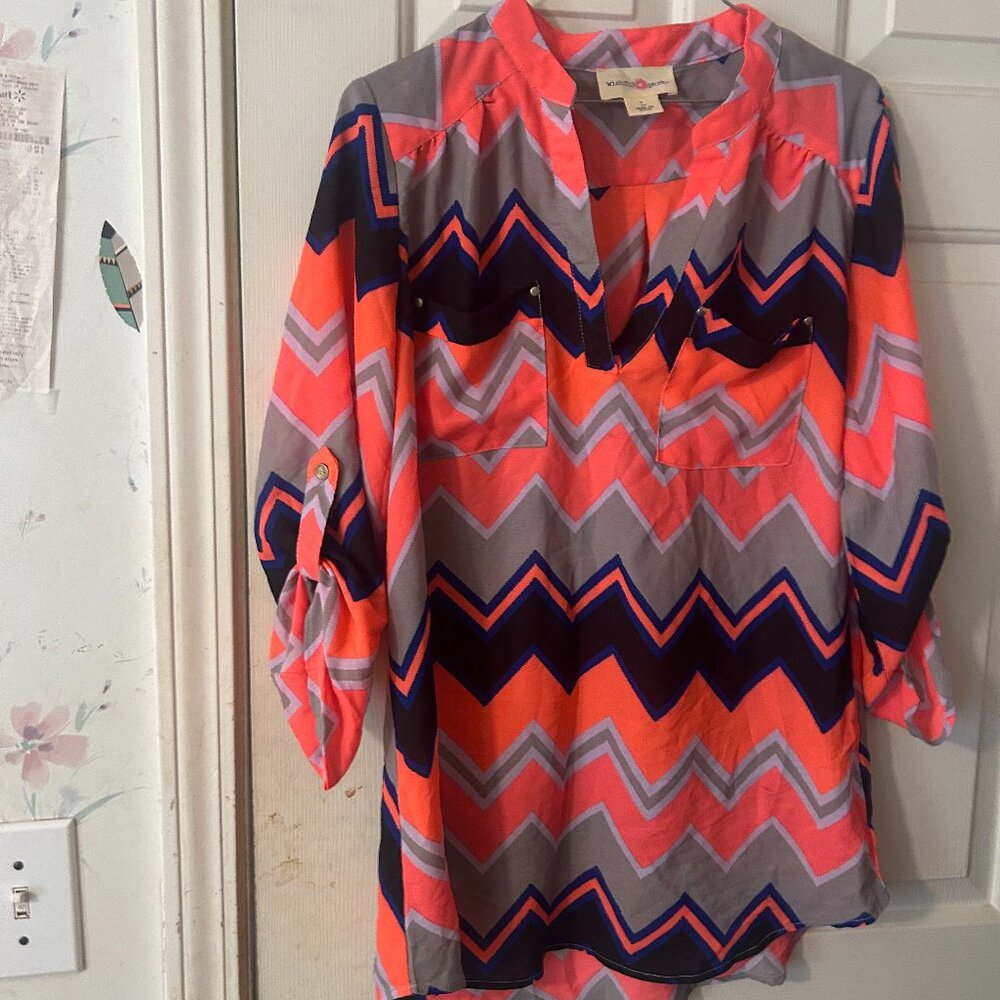 HOT PINK AND BLUE CHEVRON BLOUSE